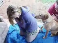 Dog hard fucking a blonde with skirts on